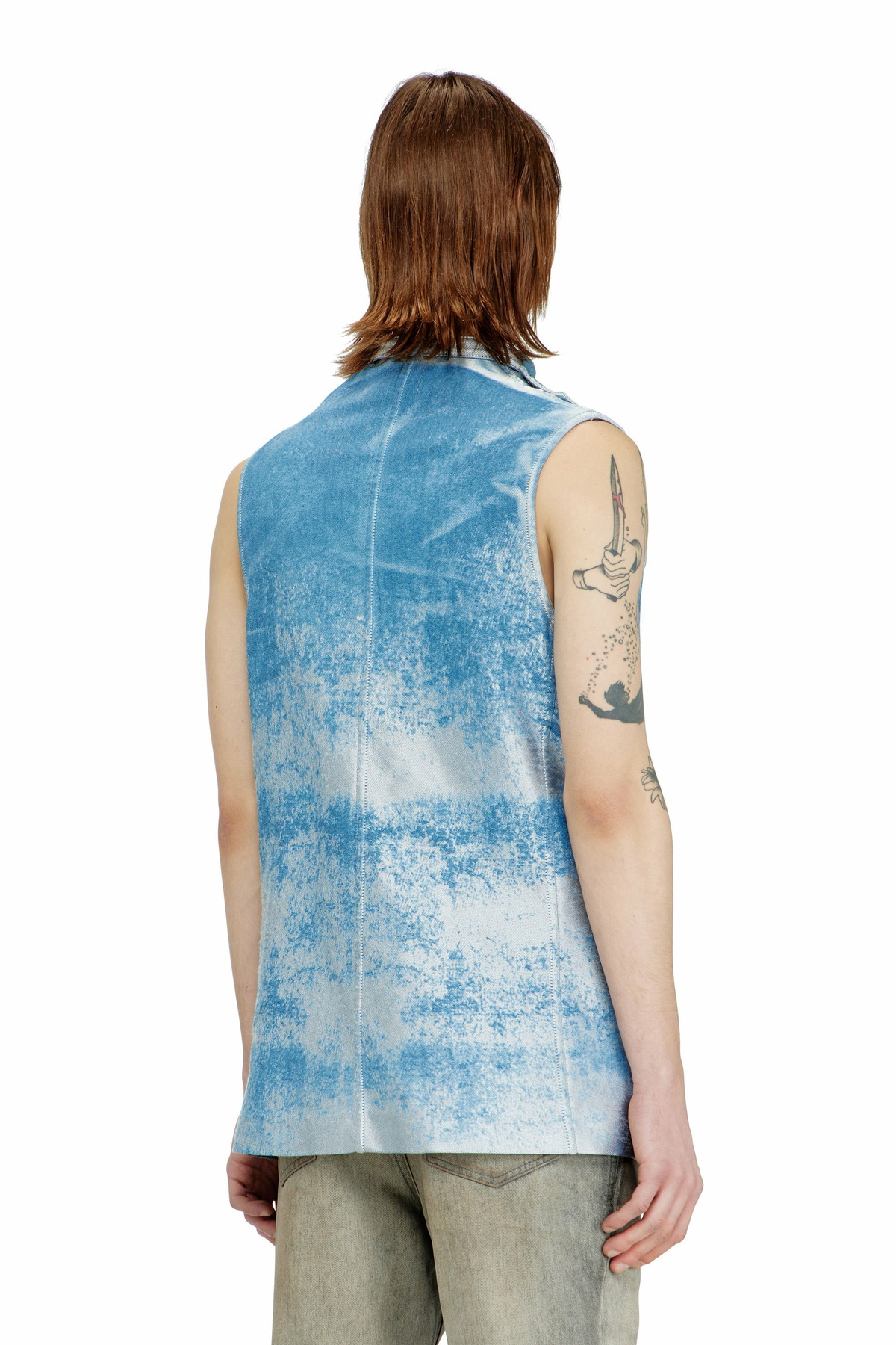 Diesel Sleeveless vest in coloured satin denim - Vests Mens in Blue