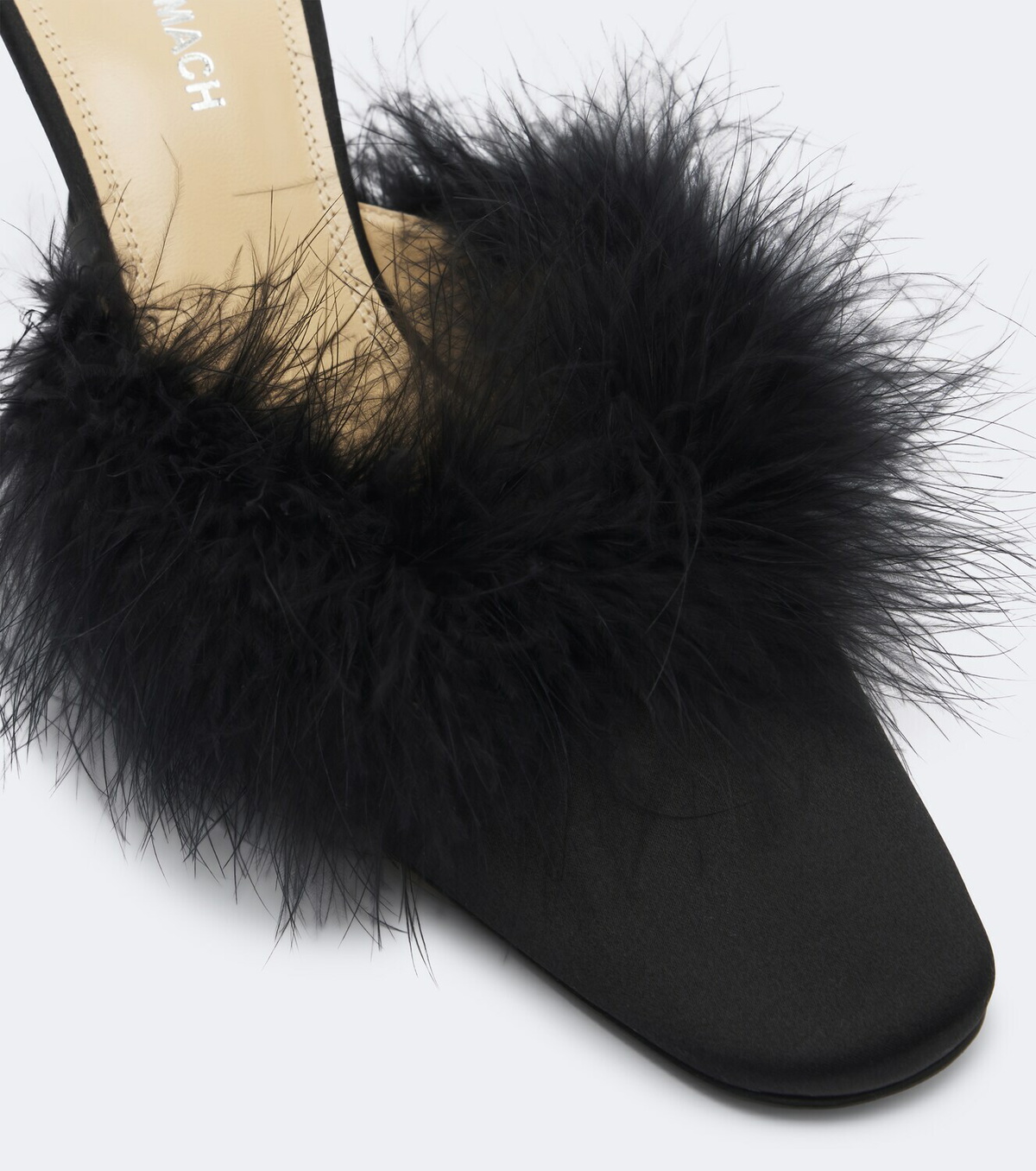 Mach & Mach Carolyn feather-trimmed satin mules