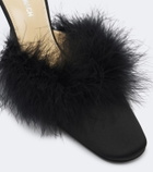 Mach & Mach Carolyn feather-trimmed satin mules