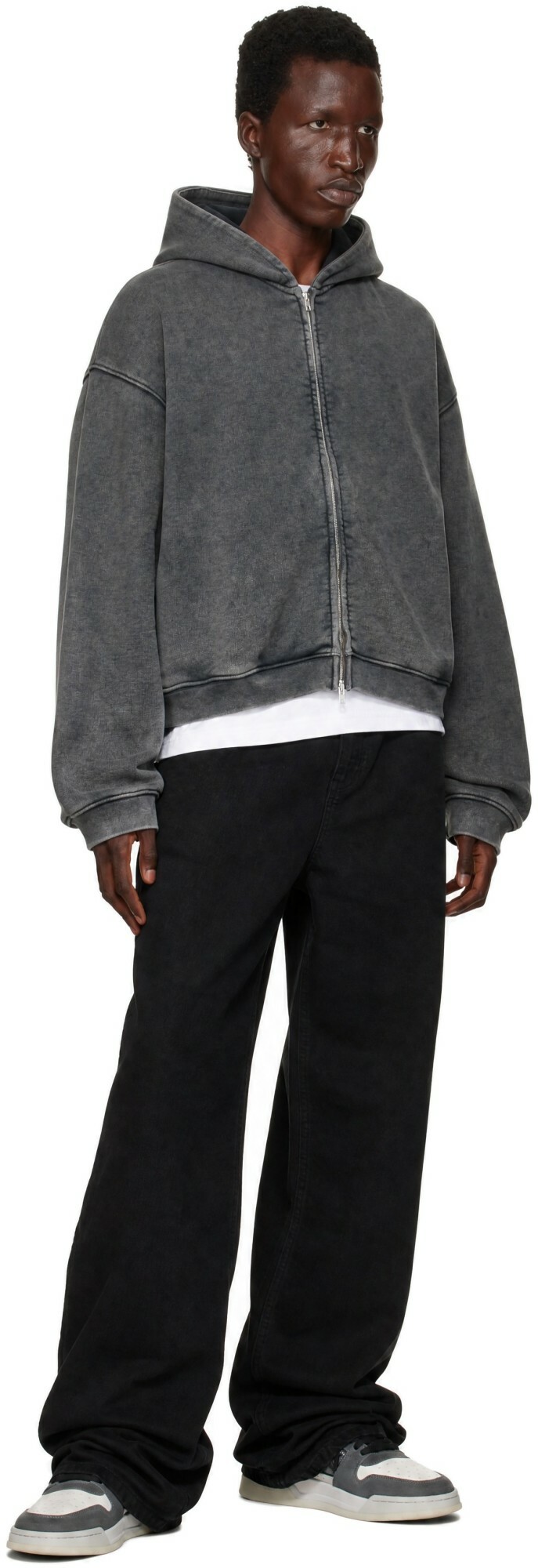 Represent Gray Initial Boxy Zip Through Hoodie