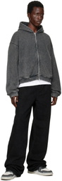 Represent Gray Initial Boxy Zip Through Hoodie
