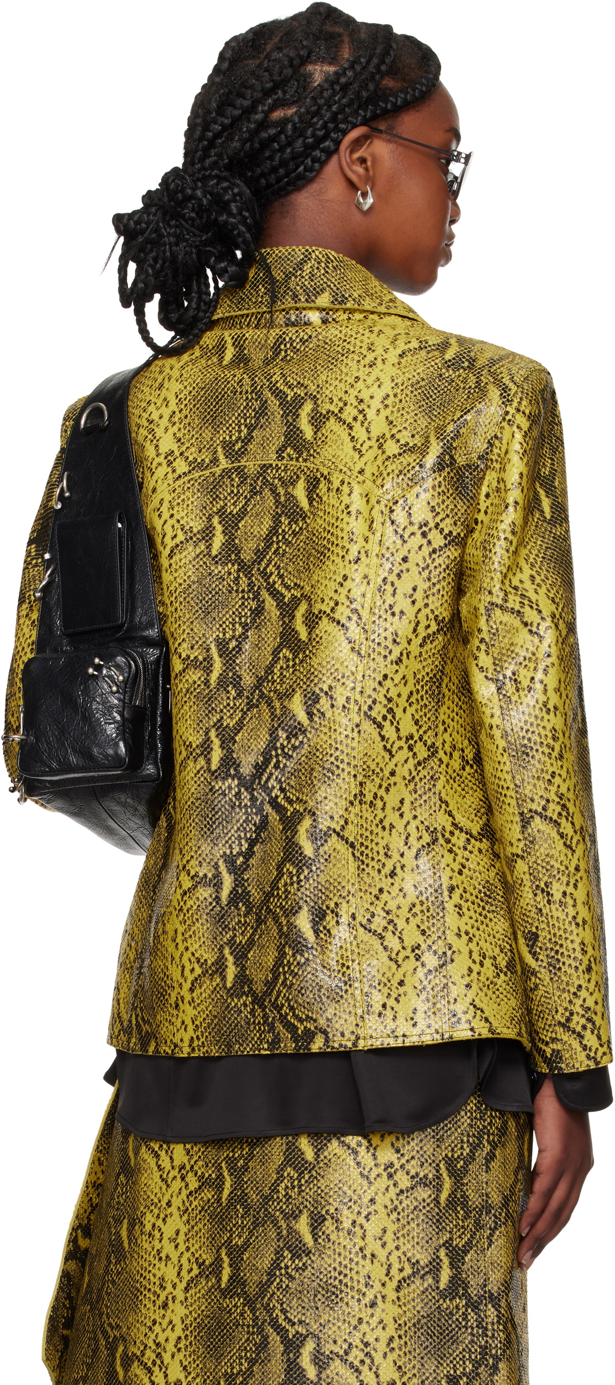 LU'U DAN Black & Yellow 'Year of the Snake' Creep Leather Jacket