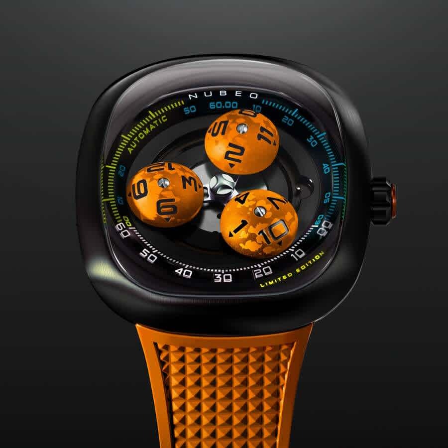 Nubeo Tri-Star Orbit Orange Dial Mens Watch NB-6116-07