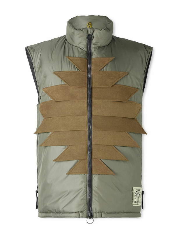 Photo: KAPITAL - Zepher Suede-Trimmed Shell Gilet - Green