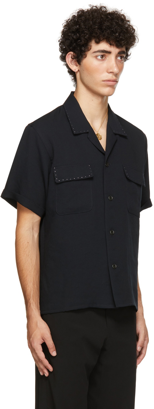 Second/Layer Black Pinpoint Open Collar Short Sleeve Shirt Second