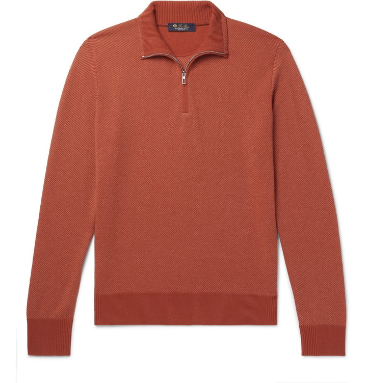 Photo: Loro Piana - Roadster Striped Cashmere Half-Zip Sweater - Orange