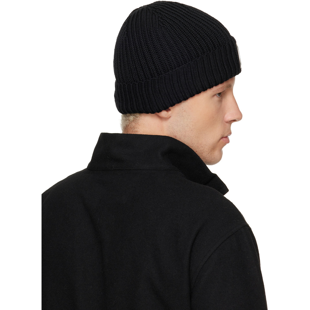 C.P. Company Black Extrafine Merino Wool Lens Beanie