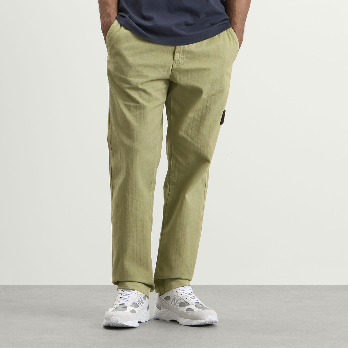 Stone Island Men's Cotton Herringbone Trousers in Laurel Green