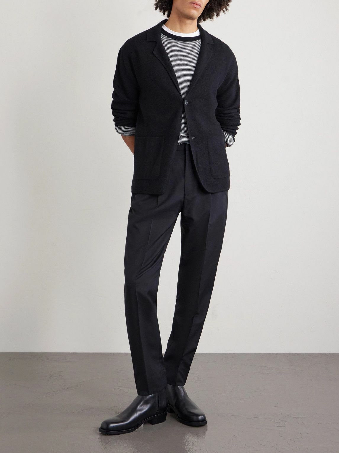 Officine Générale - Drew Tapered Pleated Wool-Twill Trousers - Black