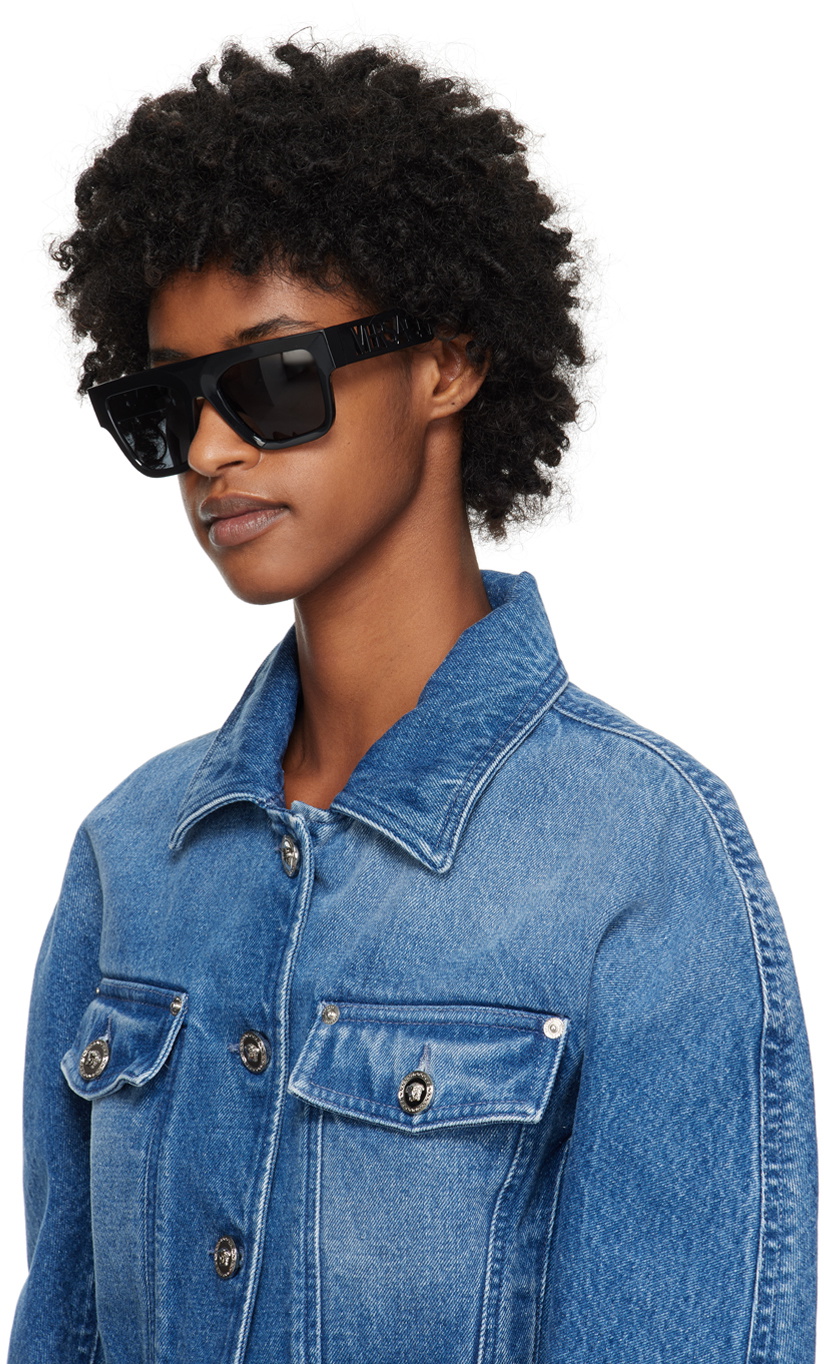 Versace Black Cutout Logo Sunglasses Versace Eyewear Logo cut-out Detailing Sunglasses | Brown  main image 2