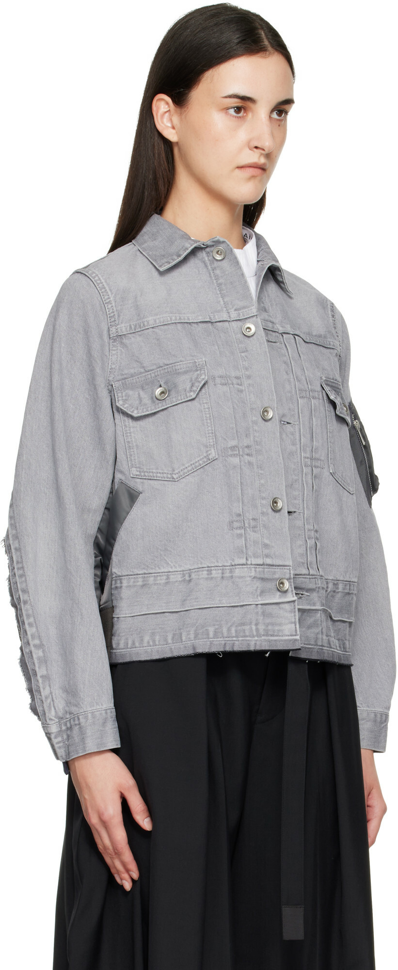 sacai Gray Nylon Twill x Denim Jacket