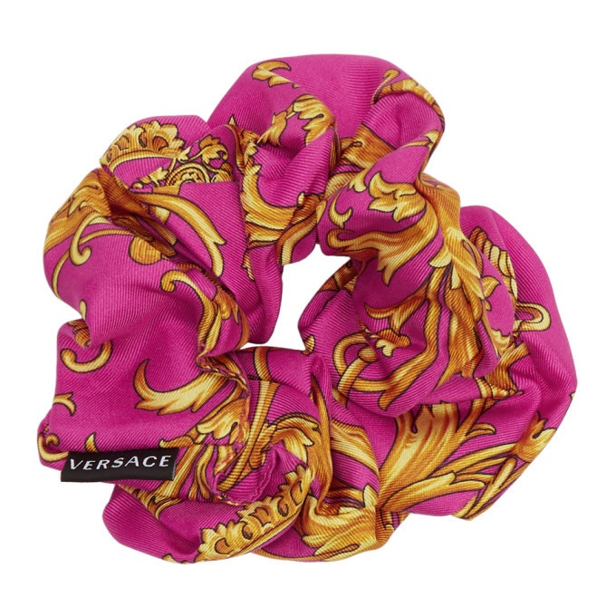 Versace Pink and Yellow Barocco Scrunchie