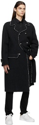 Dolce & Gabbana Black Wool Double-Breasted Pearls Coat