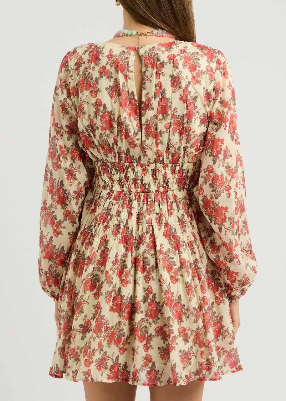 Free People Keep You Floral-print Cotton Mini Dress Red
