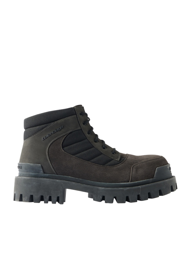 Photo: Balenciaga - Nubuck-Trimmed Suede Lace-Up Boots - Brown