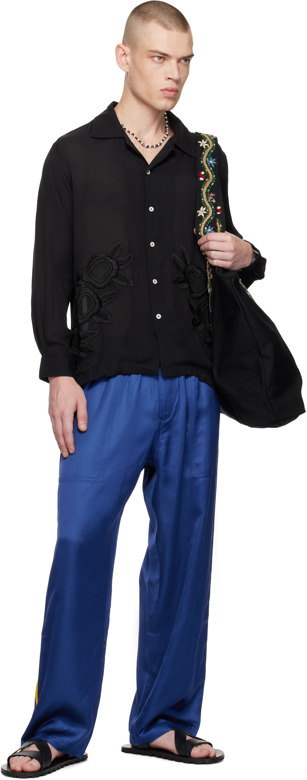 Bode Blue Satin Track Pants