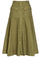 Zimmermann Luna Cargo Patterned Linen Midi Skirt Olive