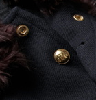 TAKAHIROMIYASHITA TheSoloist. - Slim-Fit Shearling and Leather-Trimmed Cotton-Twill Coat - Midnight blue