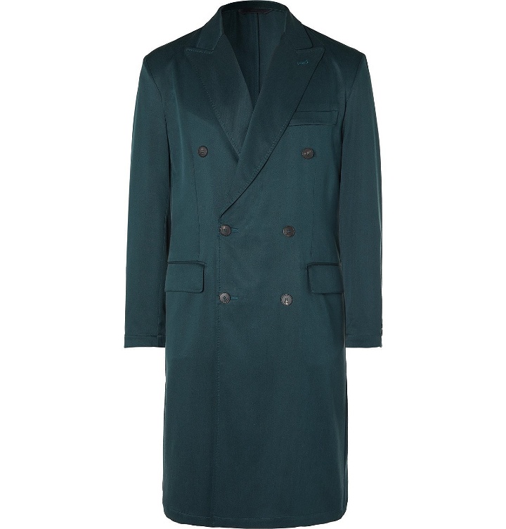 Photo: BRIONI - Double-Breasted Silk-Twill Overcoat - Blue