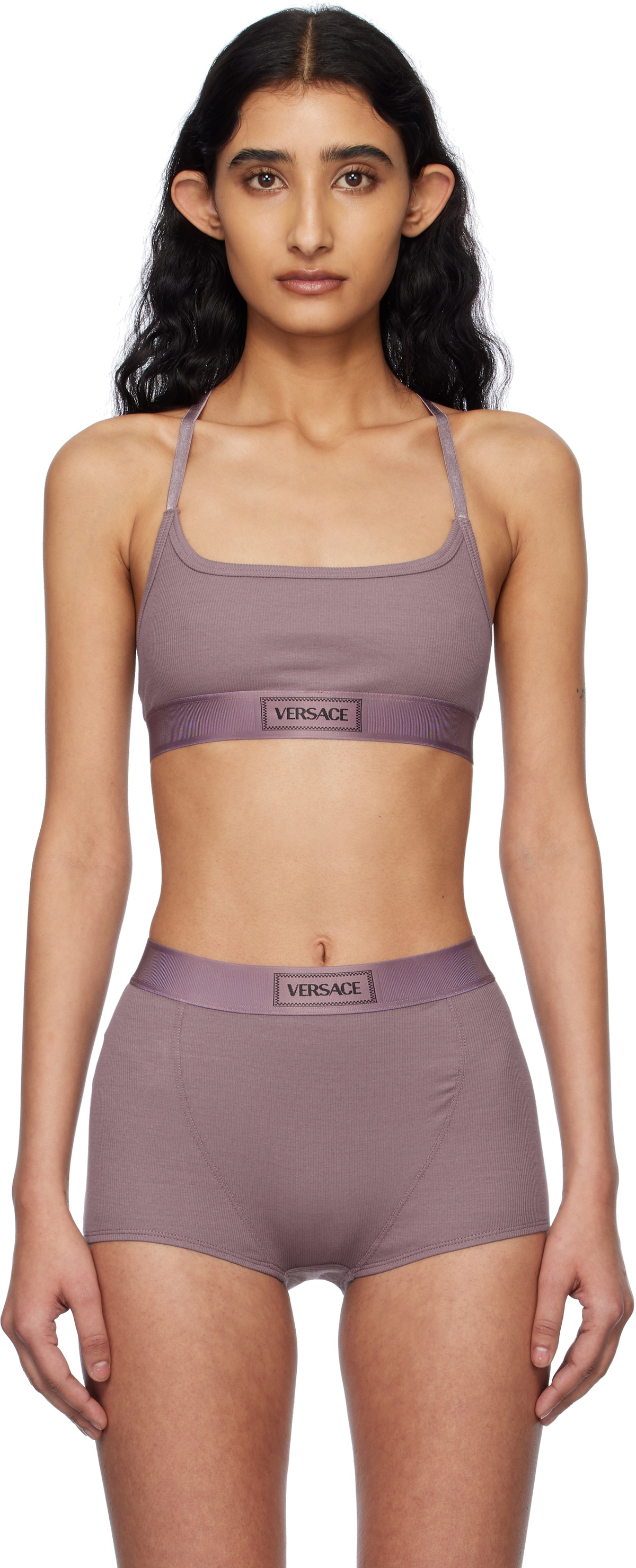 Versace Underwear Purple 90s Vintage Logo Ribbed Bra