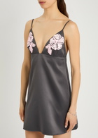 Rotate Sunday Floral-appliquéd Satin Mini Dress Grey