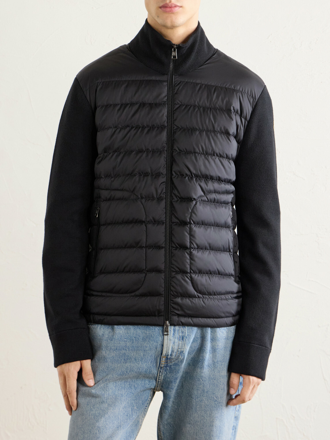 Moncler - Wool and Quilted Shell Zip-Up Cardigan - Black