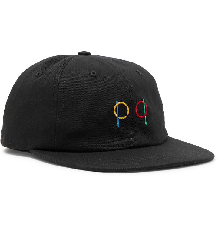 Photo: Pop Trading Company - Logo-Embroidered Leather-Trimmed Cotton-Twill Baseball Cap - Black