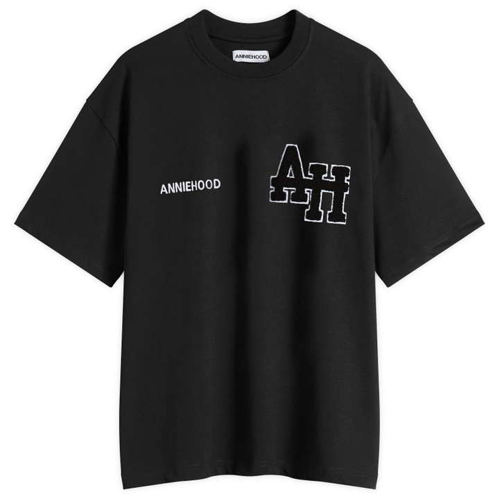 Photo: ANNIE HOOD Men's College T-Shirt in Black/Black