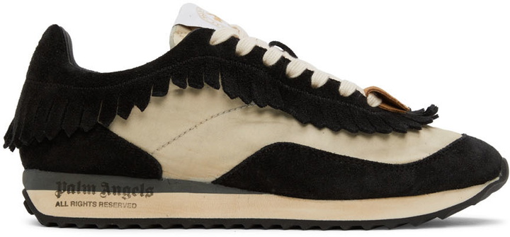 Photo: Palm Angels Off-White & Black Fringe Runner Sneakers