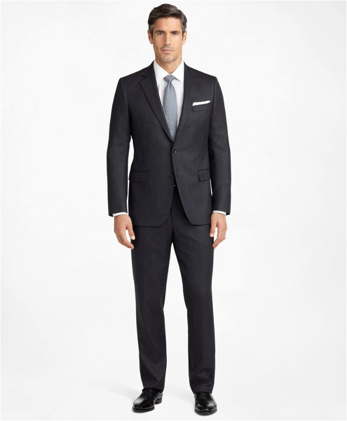 Photo: Brooks Brothers Men's Madison Fit Saxxon Wool Herringbone 1818 Suit | Grey