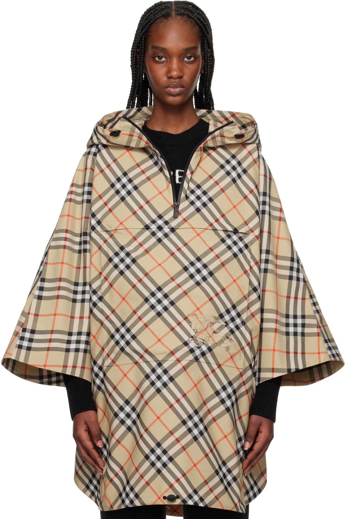 Burberry Beige Packaway Check Twill Cape Jacket