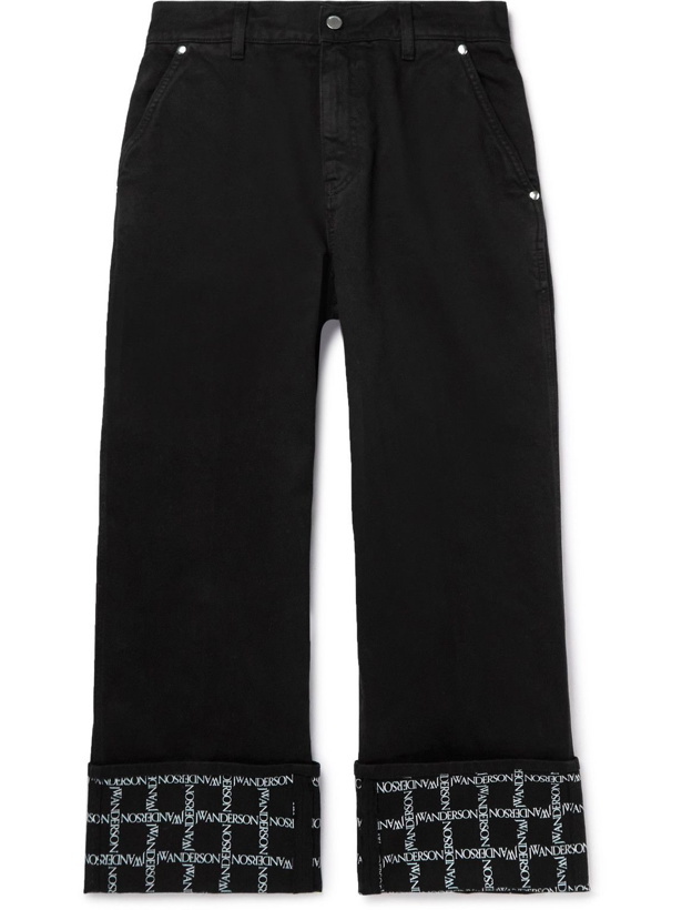Photo: JW Anderson - Cropped Wide-Leg Logo-Print Jeans - Black