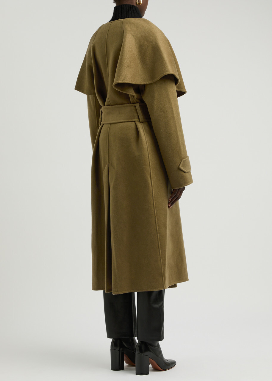 Zimmermann Crush Belted Cape-effect Wool-blend Coat Olive