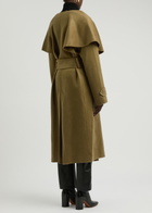 Zimmermann Crush Belted Cape-effect Wool-blend Coat Olive