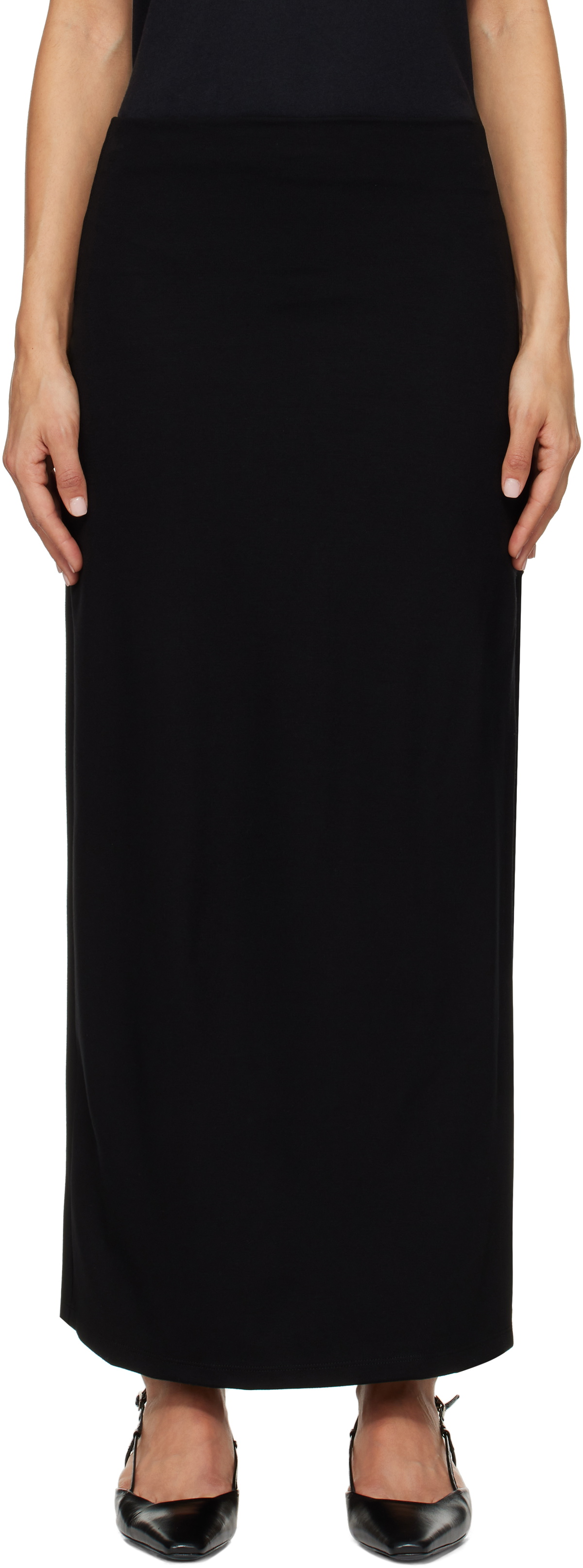 LESET Black Rio Side Slit Maxi Skirt
