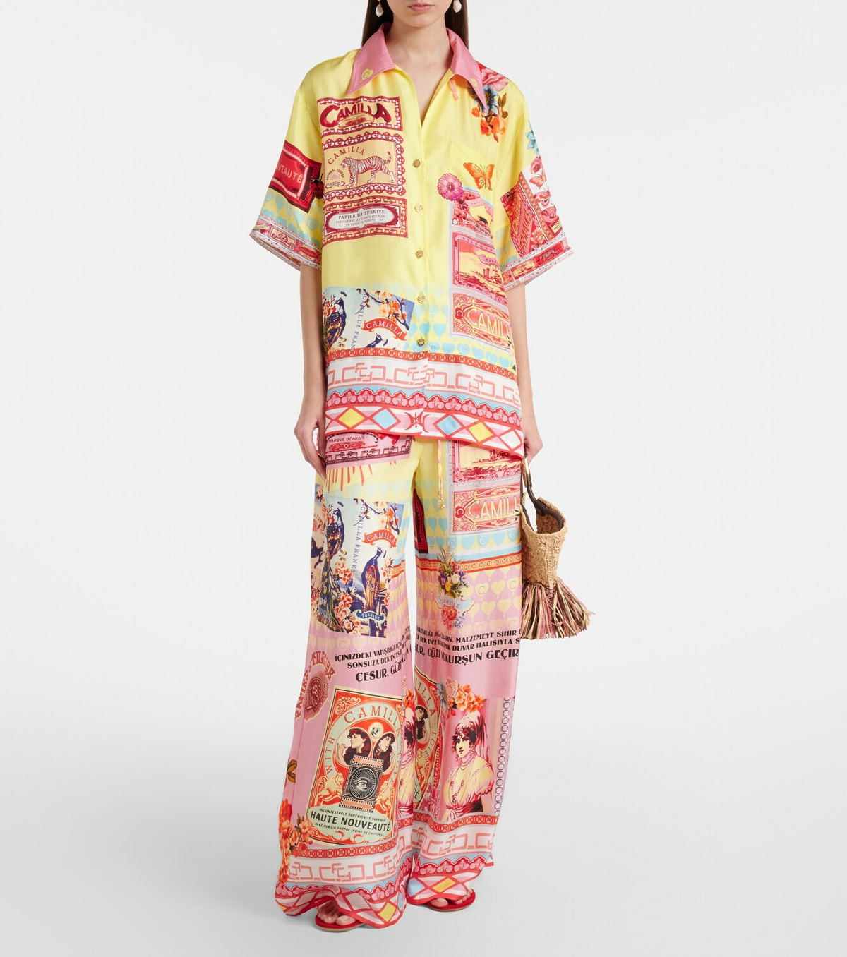 Camilla Collage Kingdom silk bowling shirt