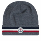 Moncler Men's Tricolore Band Logo Beanie in Grey