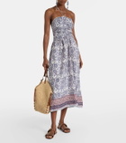 Velvet Floral ruched cotton midi dress