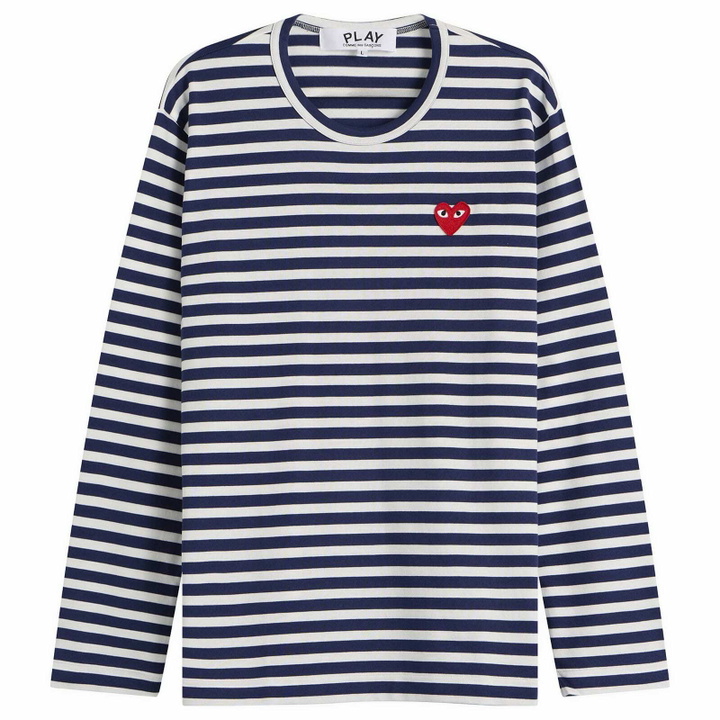 Photo: Comme des Garçons Play Stripe Red Heart Emblem Long Sleeve T in Navy White