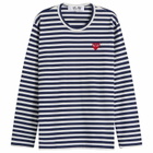 Comme des Garçons Play Stripe Red Heart Emblem Long Sleeve T in Navy White