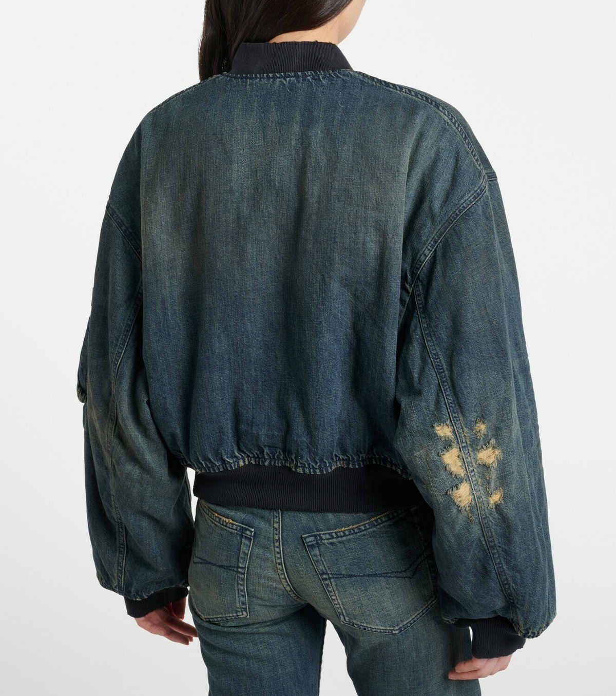 Balenciaga Distressed denim bomber jacket