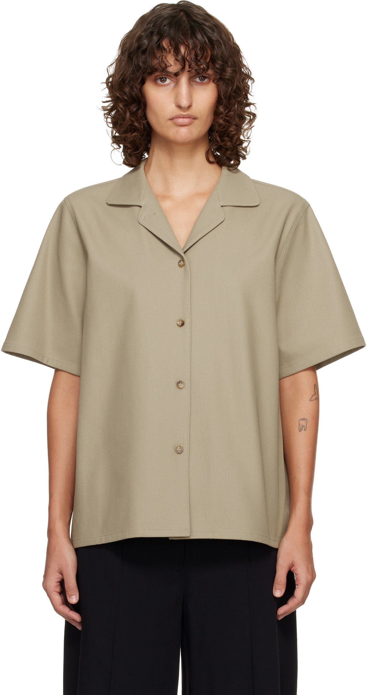 LE17SEPTEMBRE Beige Twill Short Sleeve Shirt