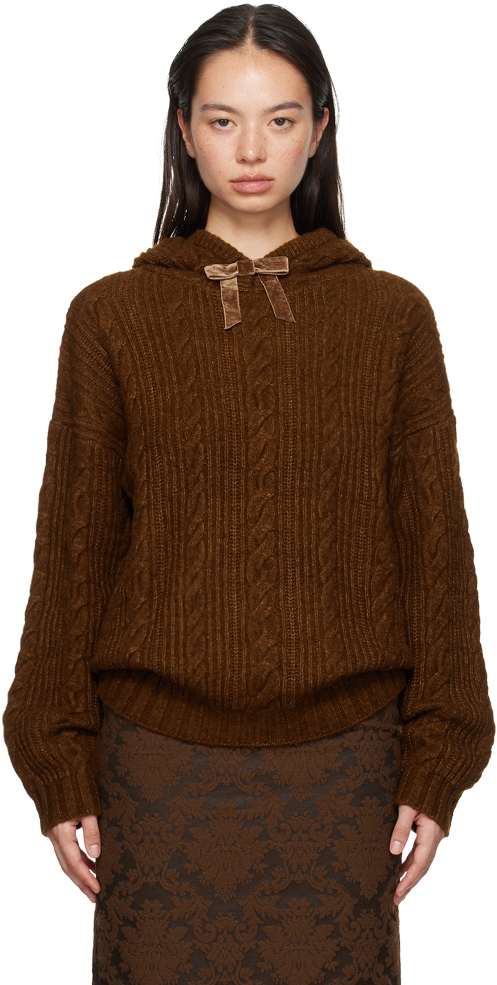 SHUSHU/TONG Brown Cable-Knit Hoodie Shushu/Tong