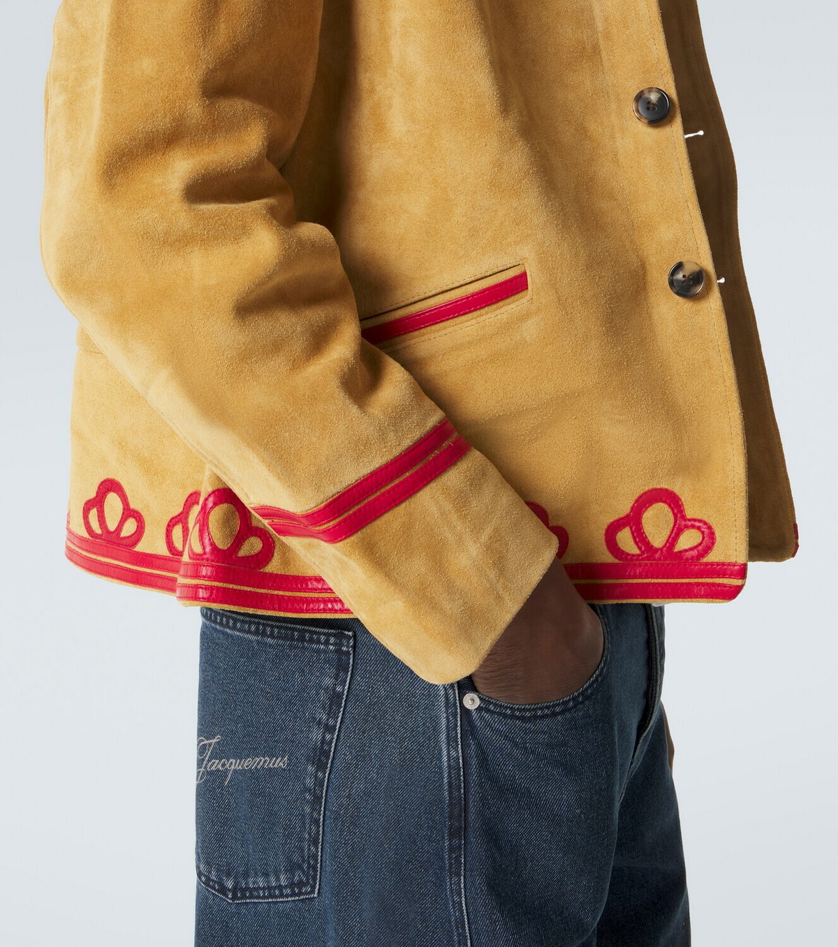 Bode Trefoil leather-trimmed suede jacket