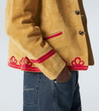 Bode Trefoil leather-trimmed suede jacket