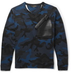 VALENTINO - Leather-Trimmed Camo Cotton-Blend Jersey Sweatshirt - Blue