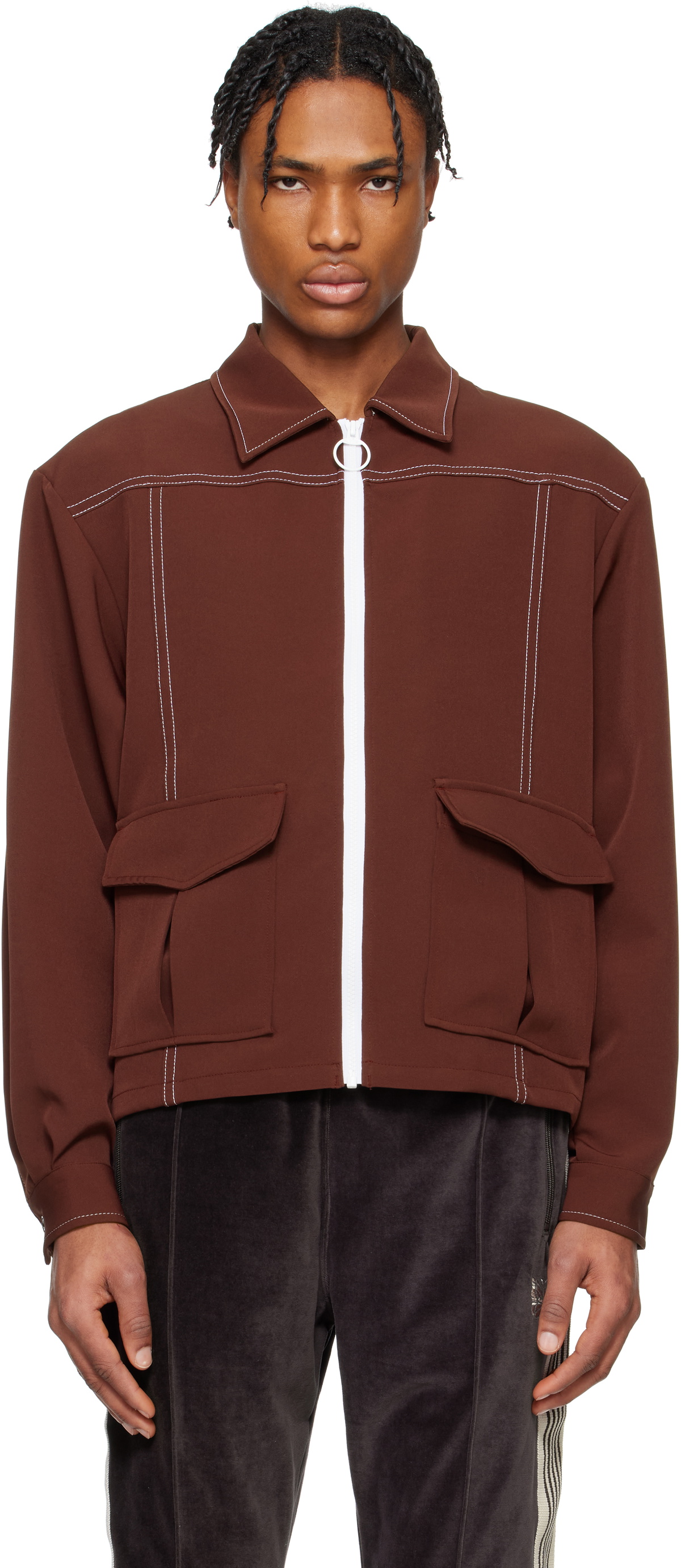 needles sport jacket M ニードルス Brown Stitched Sport Jacket by NEEDLES on Sale