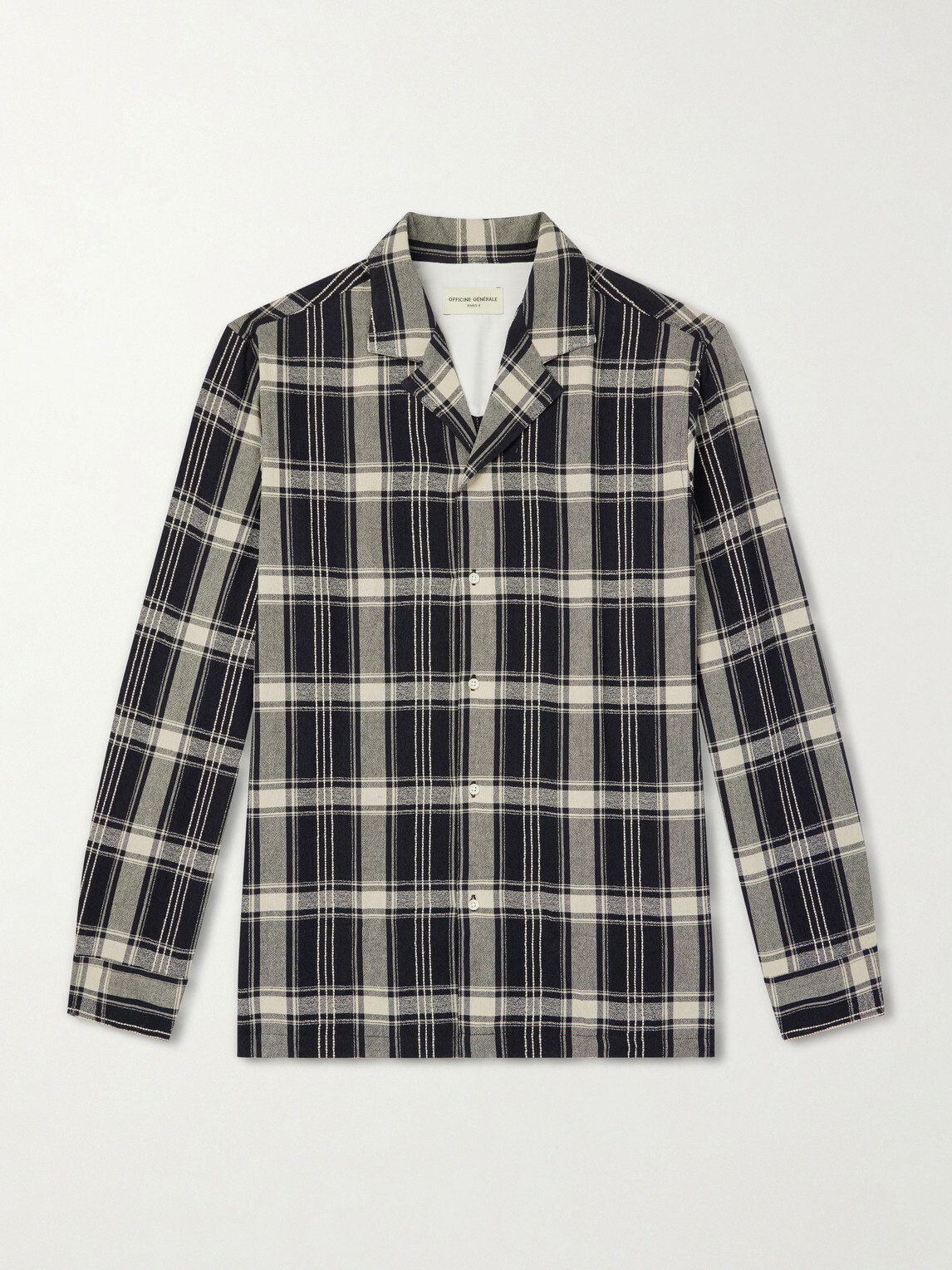 Officine Générale - Eren Camp-Collar Checked Cotton-Blend Shirt - Blue