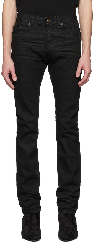 Photo: Saint Laurent Black Slim Fit Coated Jeans