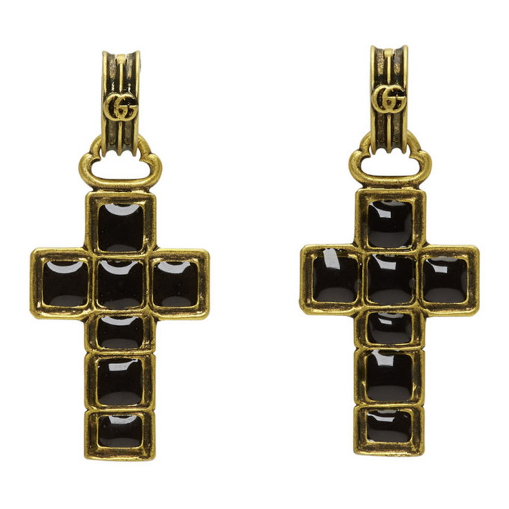 Photo: Gucci Black and Gold Cross Pendant Earrings